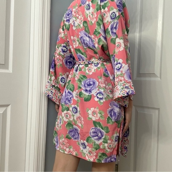 Victoria’s Secret Vintage Robe Mini Pink Floral Bridal Dainty Boho Tie One Size - Picture 2 of 6